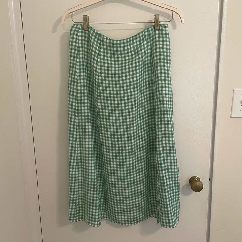 Ann Taylor Loft Green Gingham Midi Skirt, Size 6